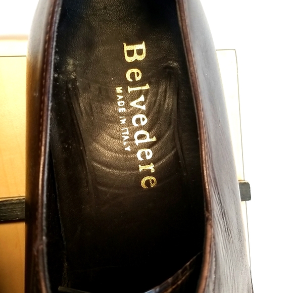 BELVEDERE ITALIAN MADE BROWN LIZARD SKIN DRESS SHOES. SIZE 10 D - Picture 3 of 8